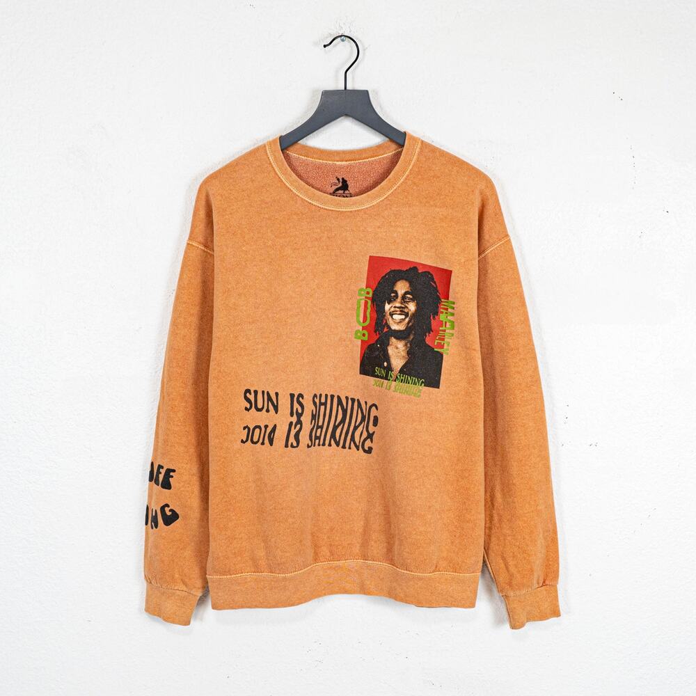 Zion Bob Marley Sun is Shinning Crewneck Sweatshirt Orange sz Medium